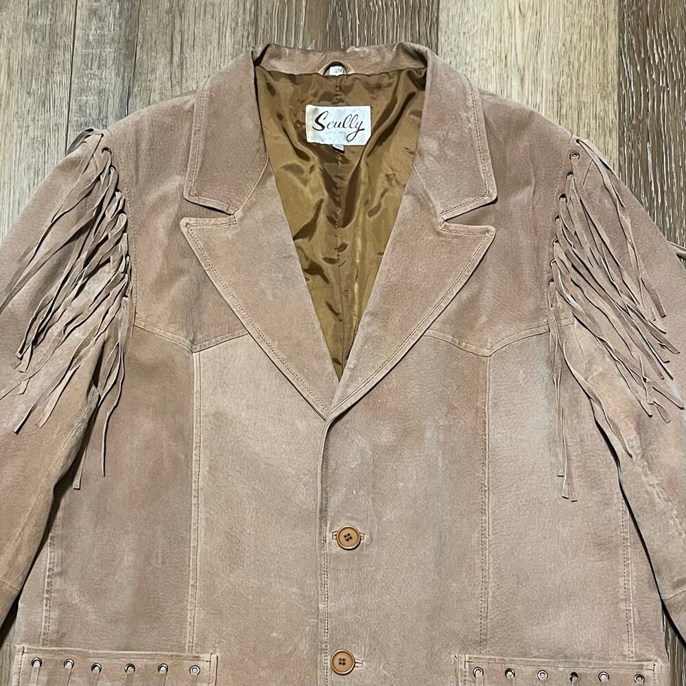 VTG Scully Suede Leather Fringe Jacket Mens XL Tan Western Cowboy Rodeo Biker - Picture 2 of 11